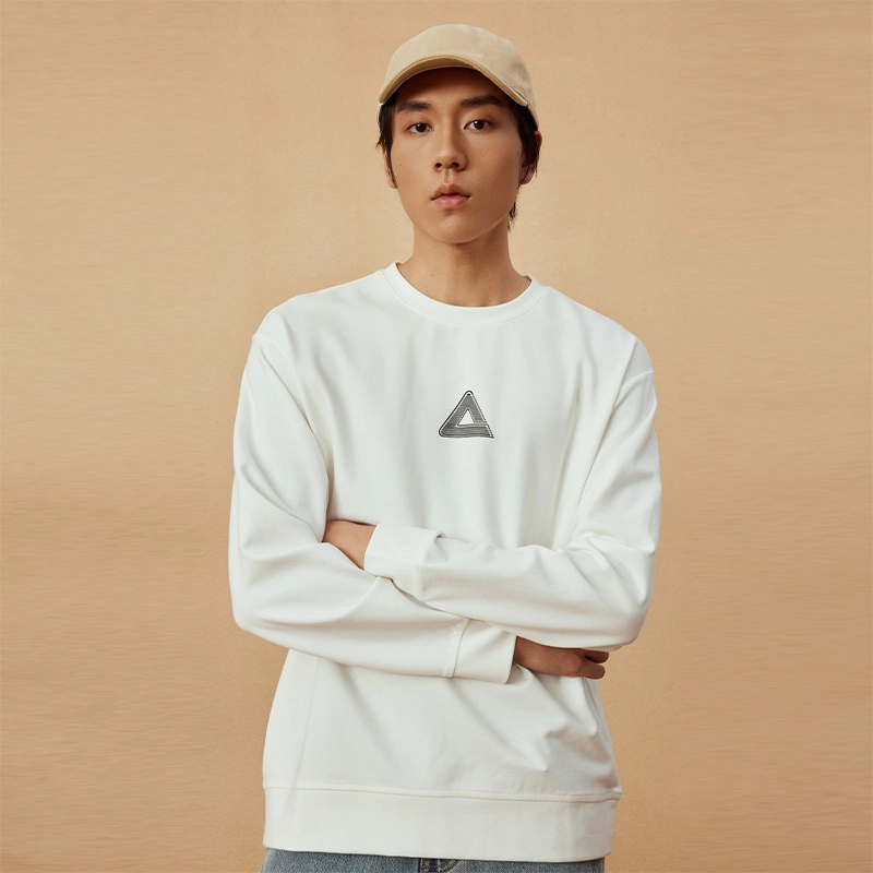匹克 综合运动系列 基础款纯色圆领长袖卫衣保暖防风运动上衣休闲百搭套头衫 男款 本白