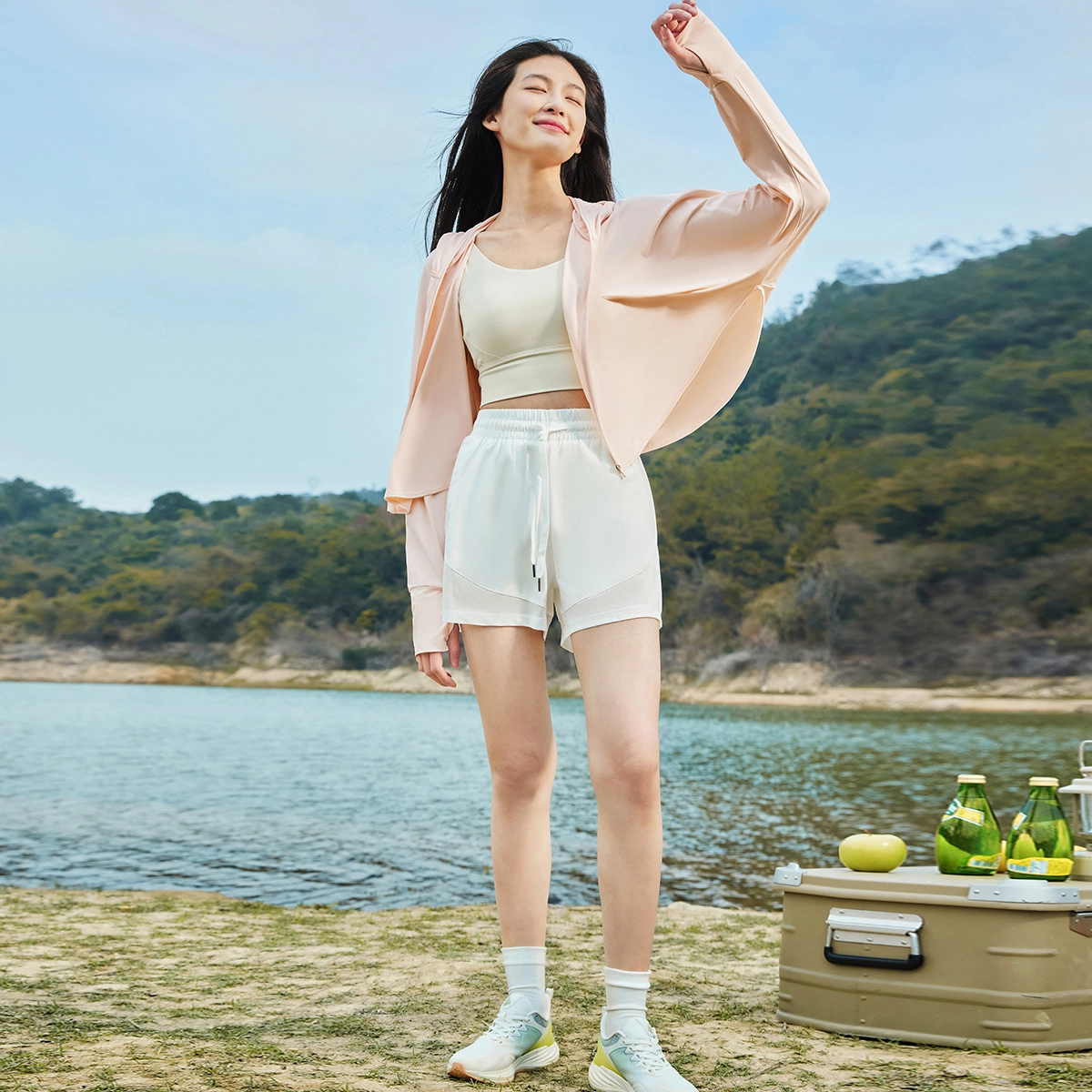 匹克 紫薯防晒 针织皮肤风衣夏季官方新款运动外套纯色休闲连帽防晒衣 女款 浅粉红