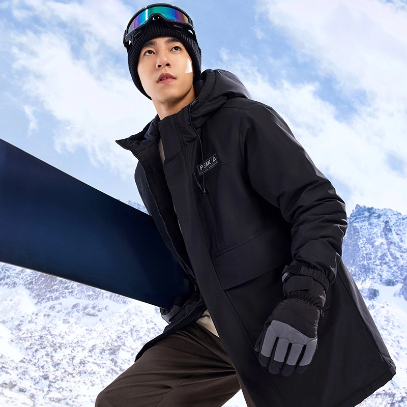 匹克 驭雪系列 三防科技中长款羽绒服冬季户外防水防油防污连帽羽绒服  男女同款 黑色