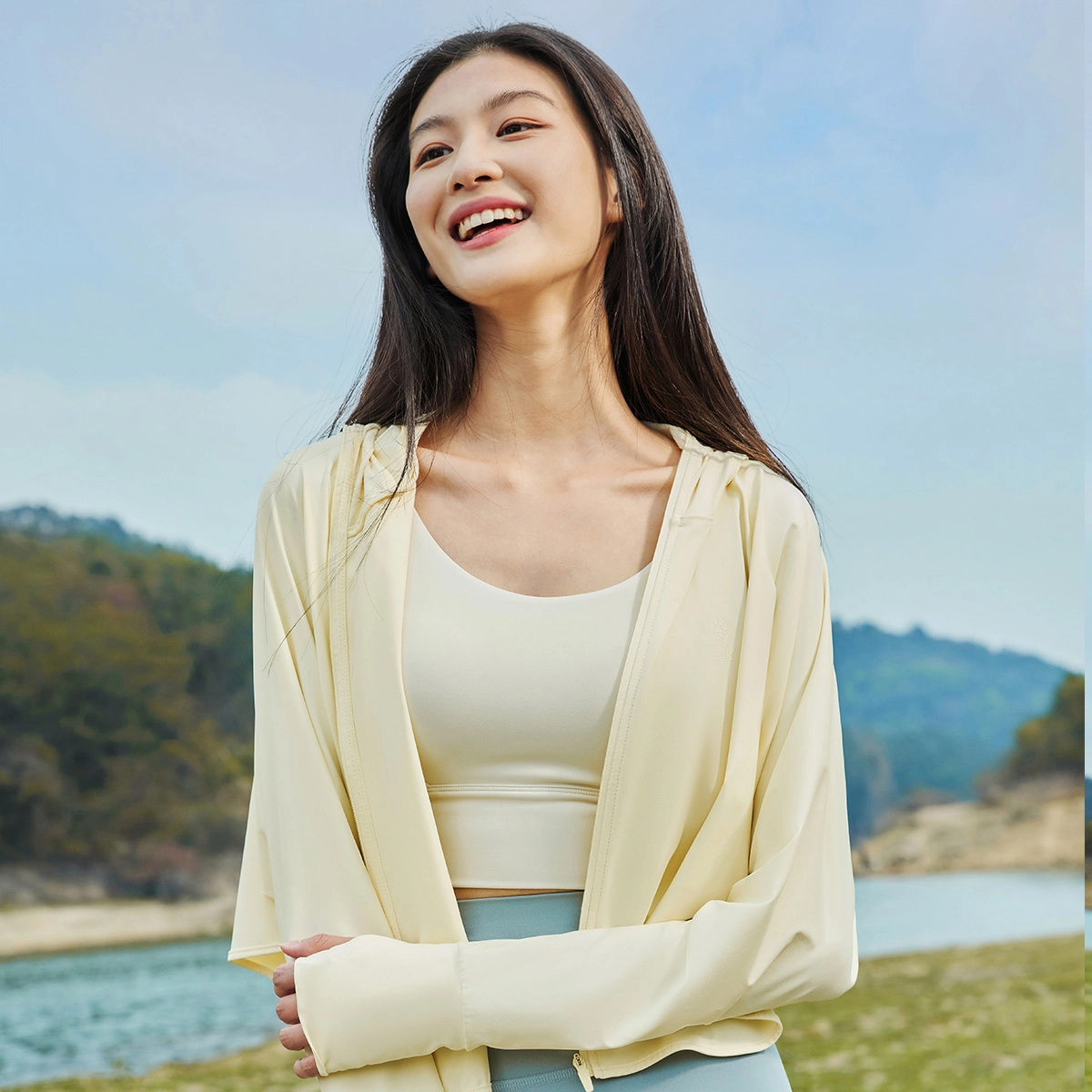 匹克 紫薯防晒 针织皮肤风衣夏季官方新款运动外套纯色休闲连帽防晒衣 女款 淡黄
