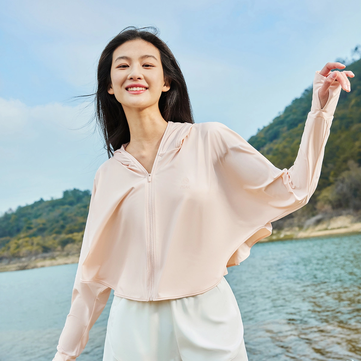 匹克 紫薯防晒 针织皮肤风衣夏季官方新款运动外套纯色休闲连帽防晒衣 女款 浅粉红