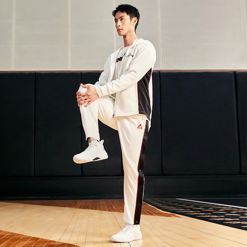 匹克 篮球训练系列 针织开衫套装两件套休闲秋冬运动服外套长裤 男款 本白