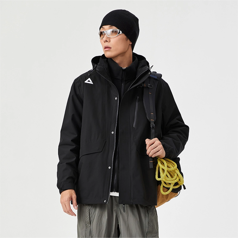 匹克  驭峰甲三合一摇粒绒山系徒步户外潮流防风防水登山服保暖耐磨休闲百搭骑行机能 冲锋衣 男 黑色