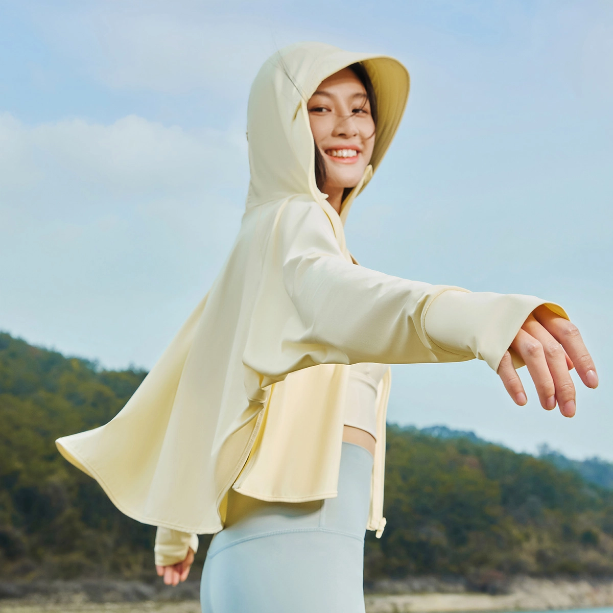 匹克 紫薯防晒 针织皮肤风衣夏季官方新款运动外套纯色休闲连帽防晒衣 女款 淡黄