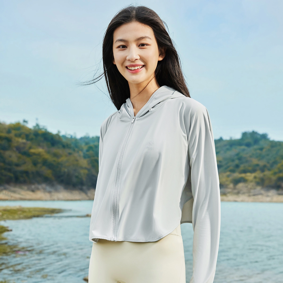 匹克 紫薯防晒 针织皮肤风衣夏季官方新款运动外套纯色休闲连帽防晒衣 女款 云灰