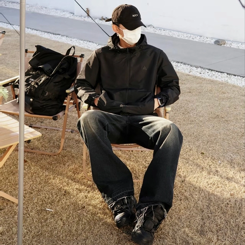 匹克 综合运动系列 城市综训 驭水科技 防风山系户外徒步防泼水连帽风衣运动登山骑行机能夹克  男款 黑色