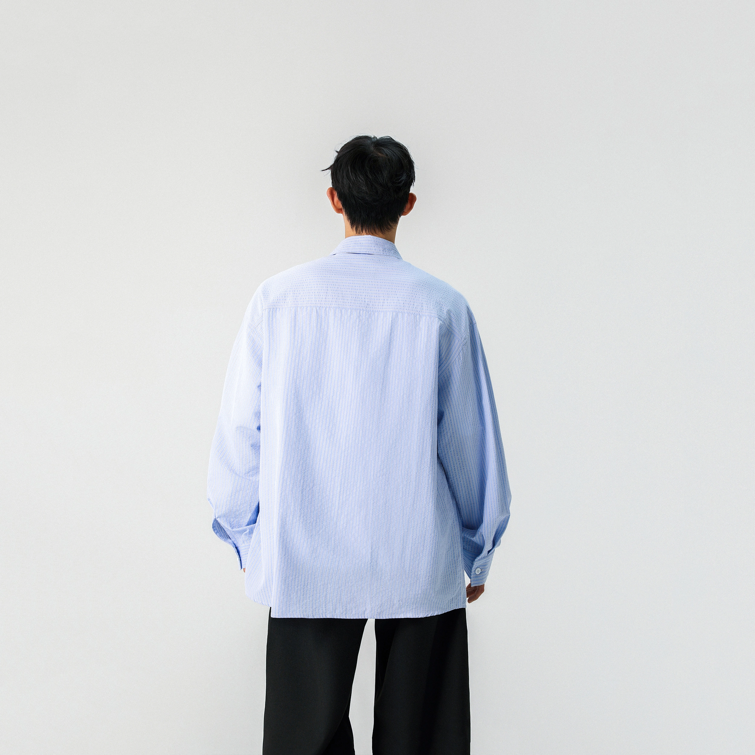 宜而爽 美式复古学院风简约条纹小标品牌字母印花设计百搭休闲通勤薄外套宽松阔版时尚叠穿免烫翻领薄款单排扣长袖冰感衬衫 男女同款