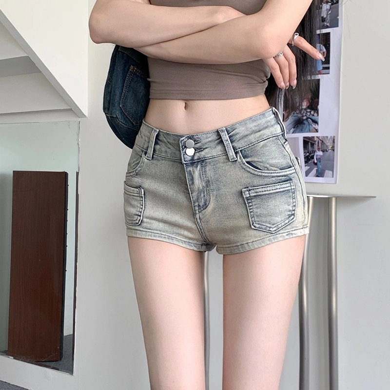 依钗 美式复古辣妹低腰百搭沙滩热裤牛仔短裤 女款