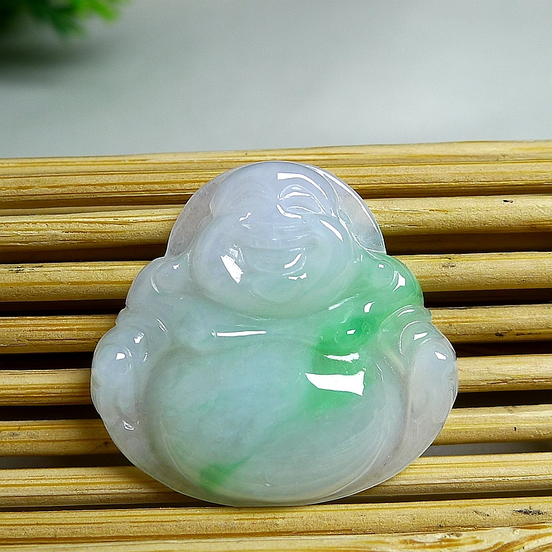 菲燕  精品冰飘绿白底青佛公翡翠佛公吊坠拍卖 糯种 吊坠 男女同款情侣款