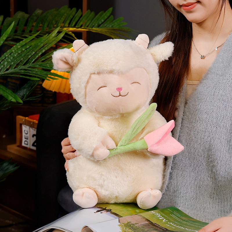 安之静雅 可爱郁金香羊咩咩 站姿抱花羊 玩偶 毛绒公仔