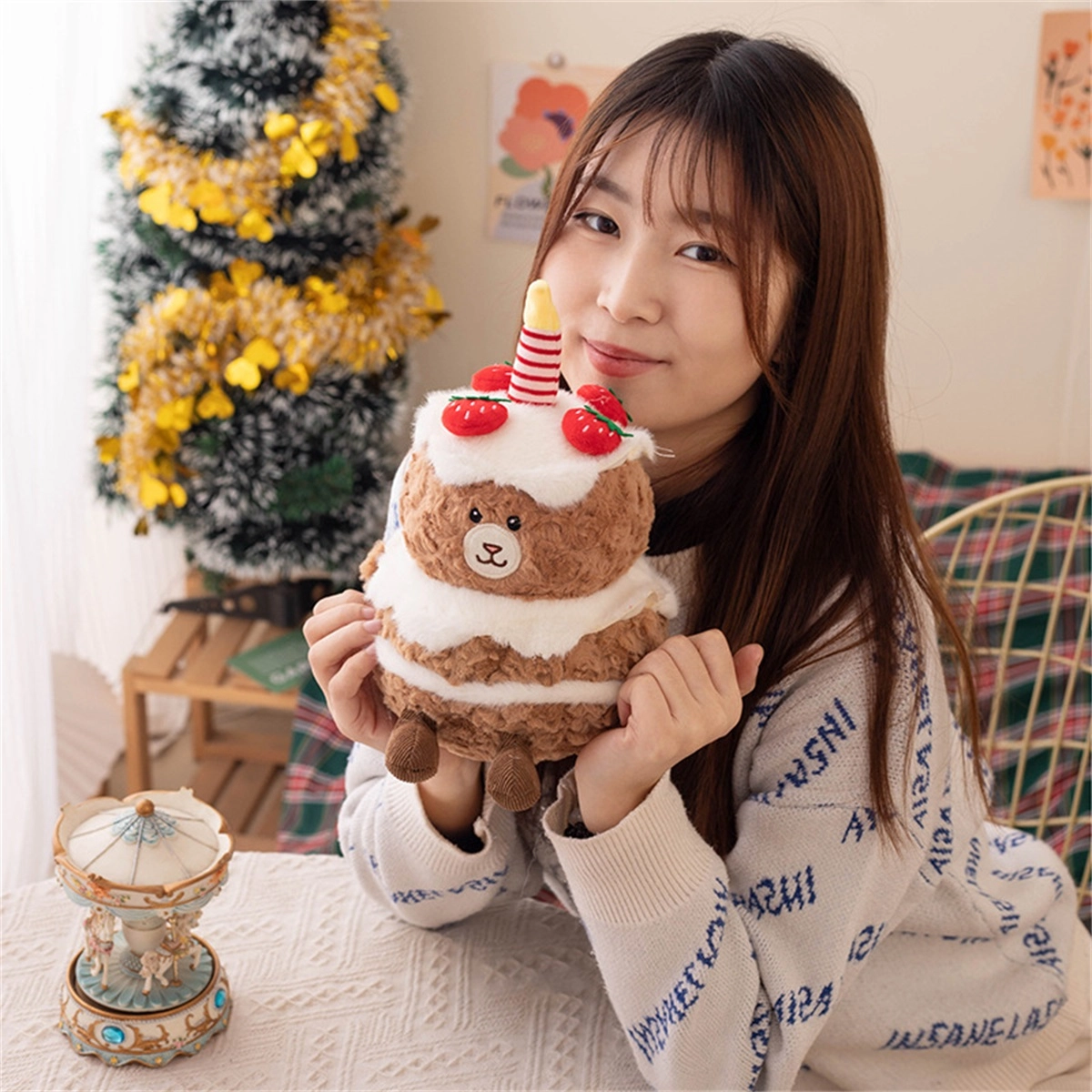 安之静雅 小熊生日蛋糕 可爱创意布娃娃 玩偶 毛绒公仔