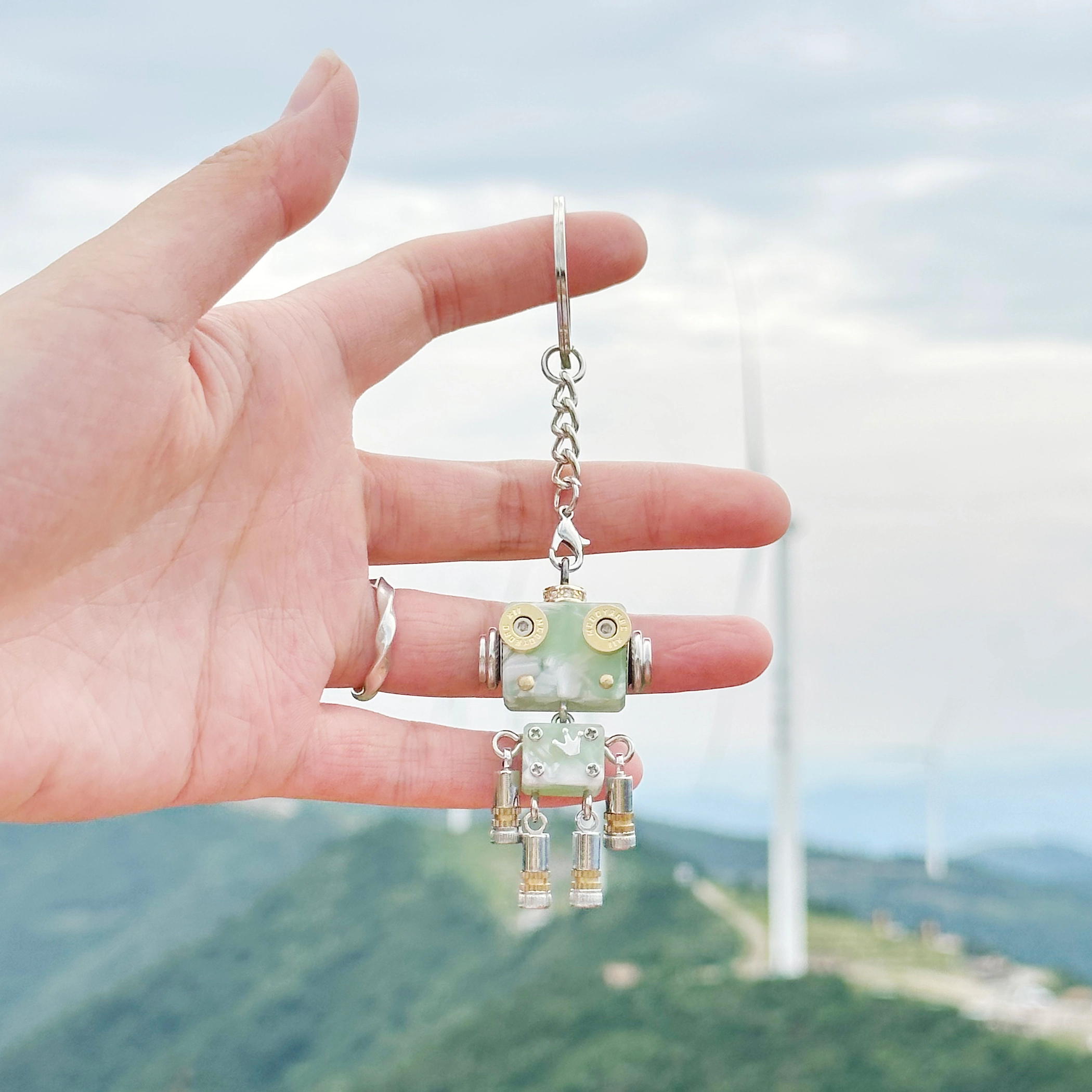 木小魔 小布鲁巴 手工制作成品机器人创意木制钥匙扣 树脂 项链 男女同款情侣款