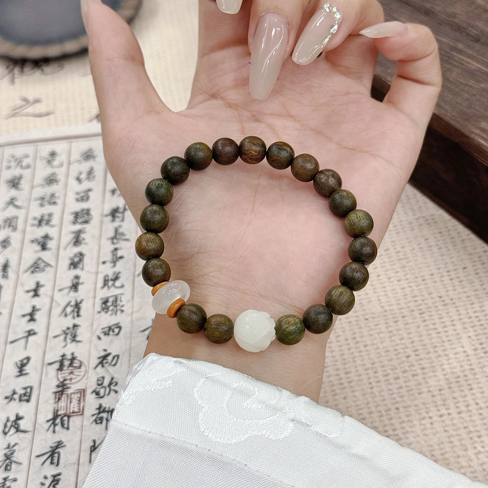 【普陀山官方已过香】 普陀山文创 复古文艺好运莲莲新中式转运手链小众纳福平安佛珠串 生日送礼好运礼 绿檀 手串 男女同款情侣款