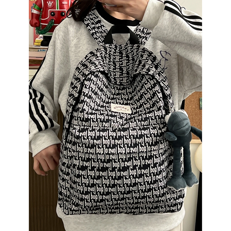 凡思曼 印花字母时尚潮流背包防泼水街头潮流 尼龙 双肩包 女款 黑色