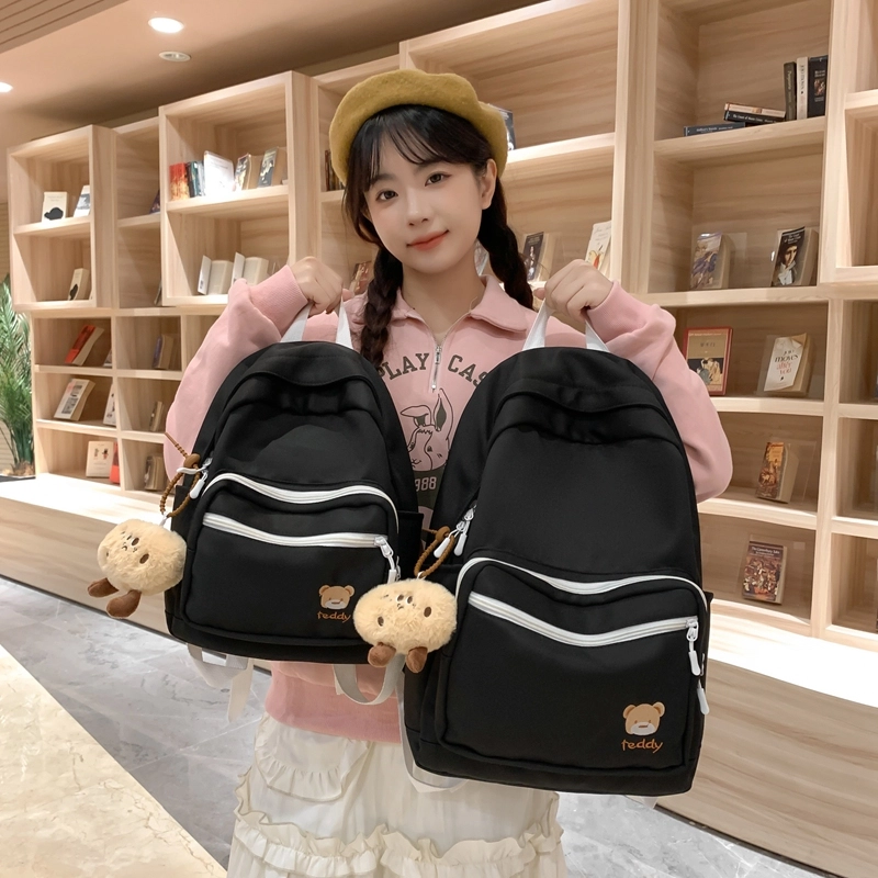 凡思曼 高级百搭书包初中女生大学生逛街小学生补习研学 尼龙 双肩包 常规 男女同款情侣款 黑/米白/黄/浅蓝/粉红/浅绿