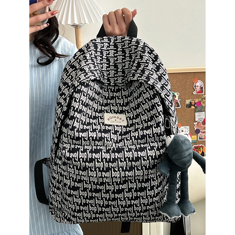 凡思曼 印花字母时尚潮流背包防泼水街头潮流 尼龙 双肩包 女款 黑色
