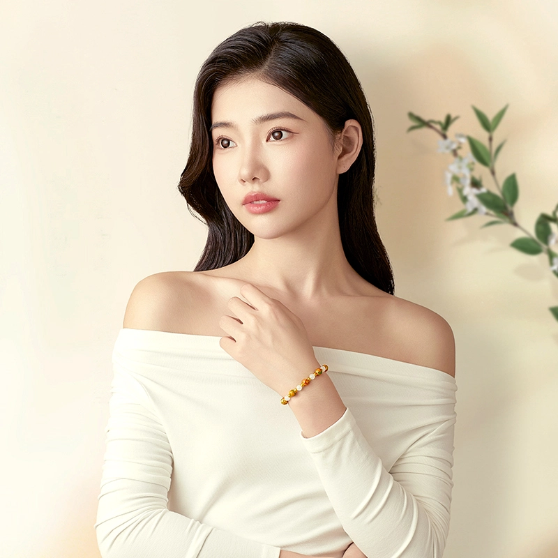中鑫珠宝 十二花神九月 桃花兰花菊花古法珐琅串珠 足金 按克计价 黄金吊坠 女款