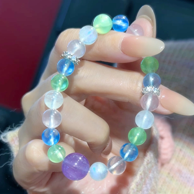 中鑫珠宝 彩韵冰心多宝水晶 紫水晶海蓝宝串珠路路通 月光石 手串 女款