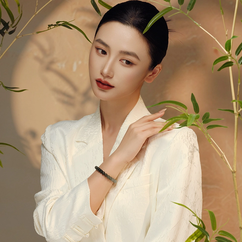 中鑫珠宝 烟温润细腻圆珠型玉石手链 和田玉手串 烟紫 女款