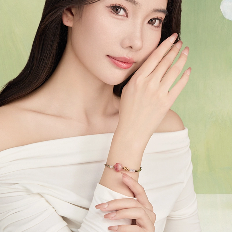 中鑫珠宝 猫爪萌趣粉色猫咪编绳 玛瑙 手链 女
