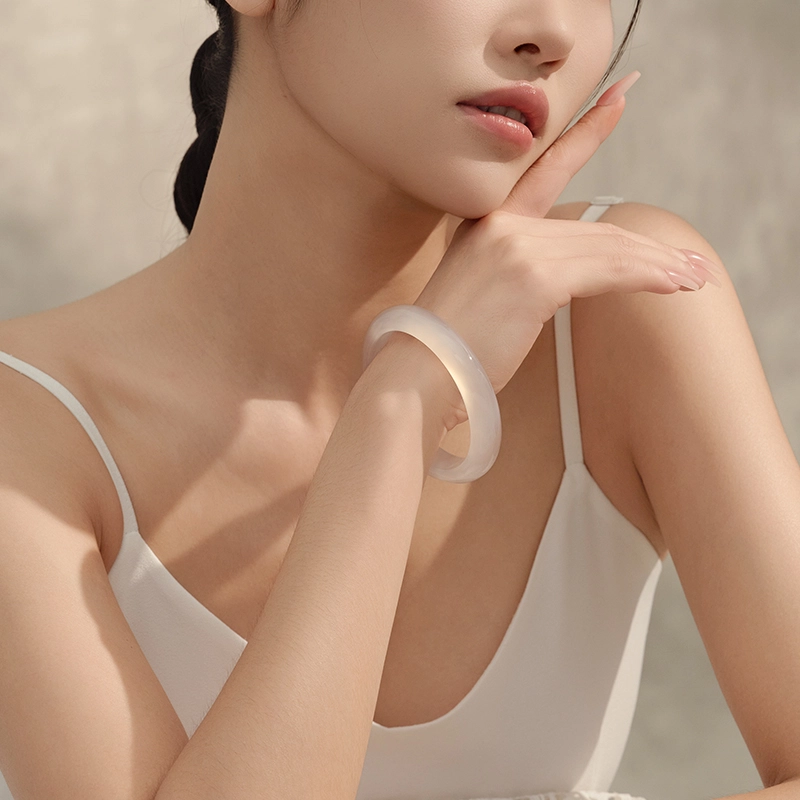 中鑫珠宝 玉镯女荔枝冻髓镯子透香槟色镯宽版 玉髓 手镯 女款