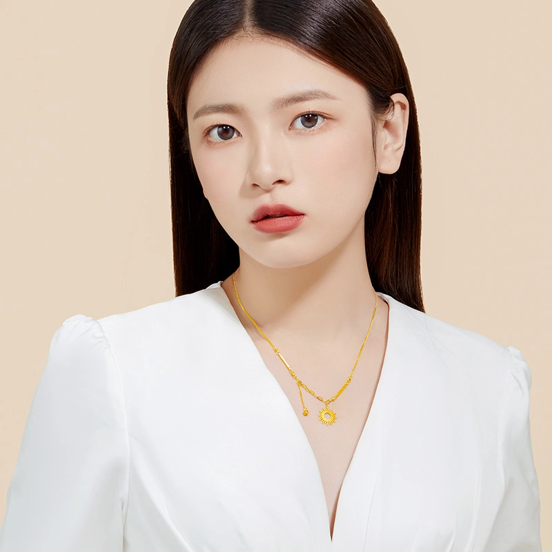 中鑫珠宝 精致优雅小众太阳造型设计感 足金 按克计价 黄金项链 女款
