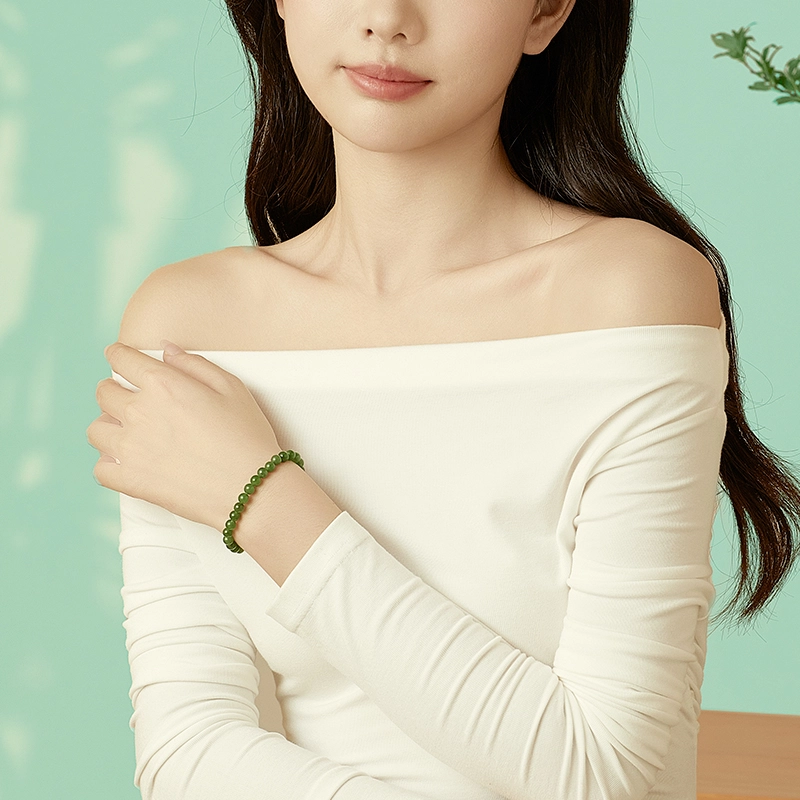 中鑫珠宝 典雅串绿色串珠 和田玉 手链 女款 碧玉