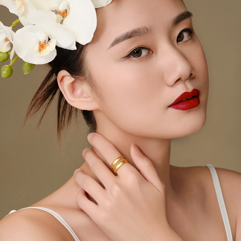 中鑫珠宝 喜结良缘古法结婚对戒 喜字首饰指环 足金 按克计价 黄金戒指 男女同款情侣款
