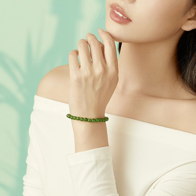 中鑫珠宝 典雅串绿色串珠 和田玉 手链 女款 碧玉