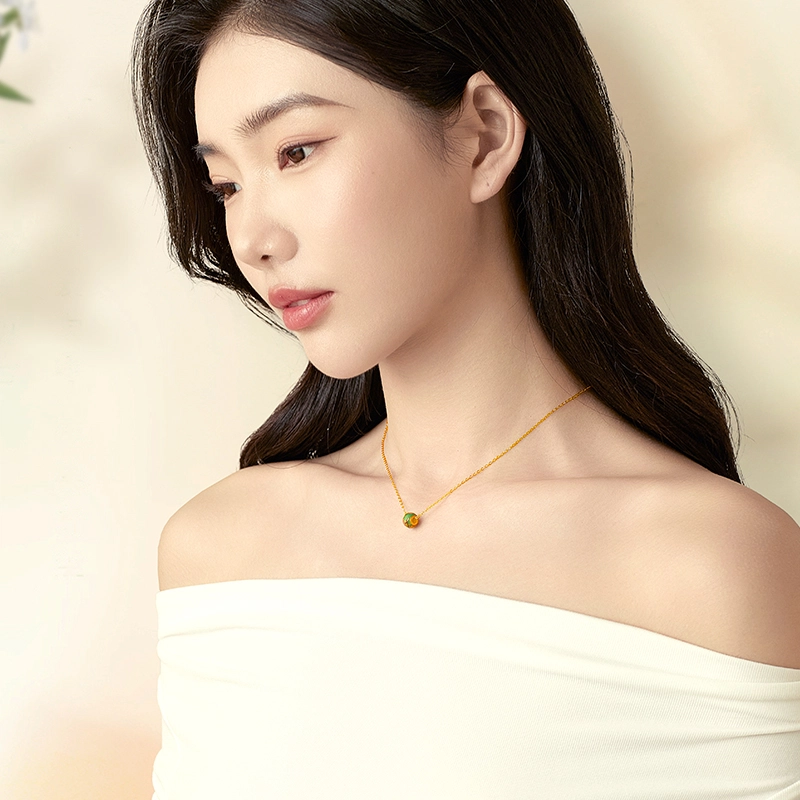 中鑫珠宝 十二花神九月 桃花兰花菊花古法珐琅串珠 足金 按克计价 黄金吊坠 女款