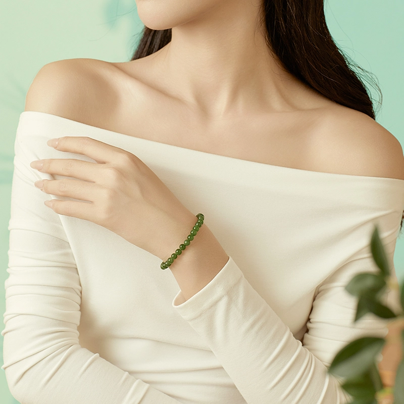 中鑫珠宝 典雅串绿色串珠 和田玉 手链 女款 碧玉
