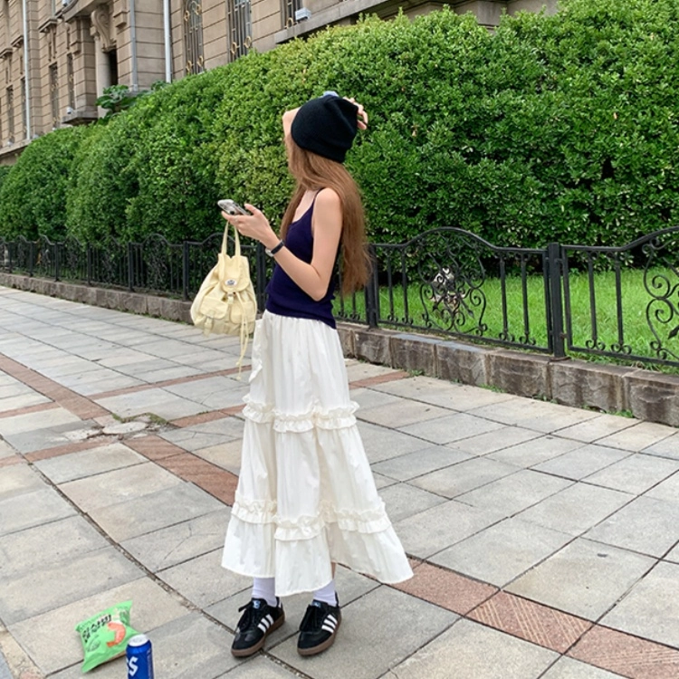 木清清 纯色高腰合身休闲长裙 女款 杏色