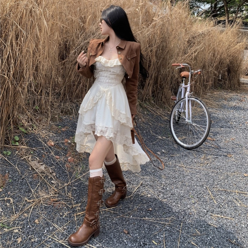 木清清 不规则纯色套头中长款吊带连衣裙 女款 白色