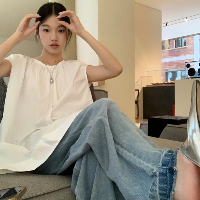 木清清 纯色圆领宽松无袖衬衫 女款 白色