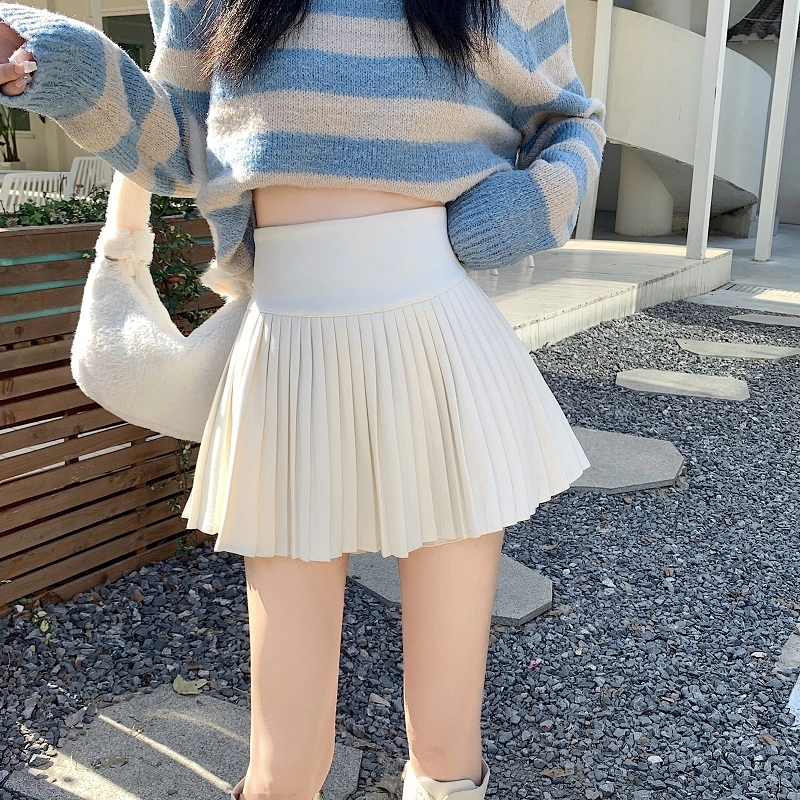 木清清 纯色高腰百褶休闲短裙 女款 米白色