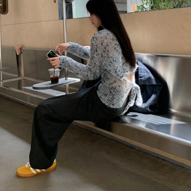 木清清 垂感宽松直筒长裤高腰休闲裤 女款 灰色