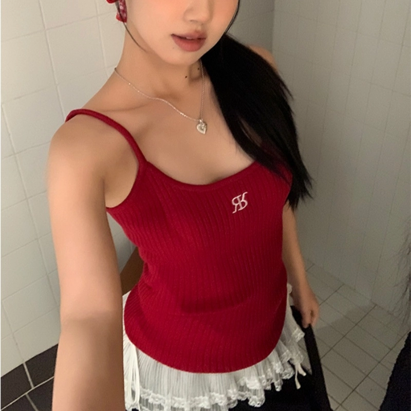 木清清 百搭美背纯色短款简约吊带 女款 红色