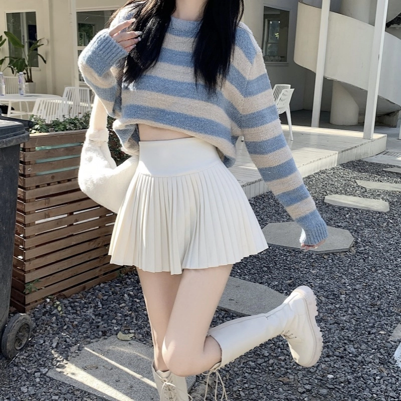 木清清 纯色高腰百褶休闲短裙 女款 米白色