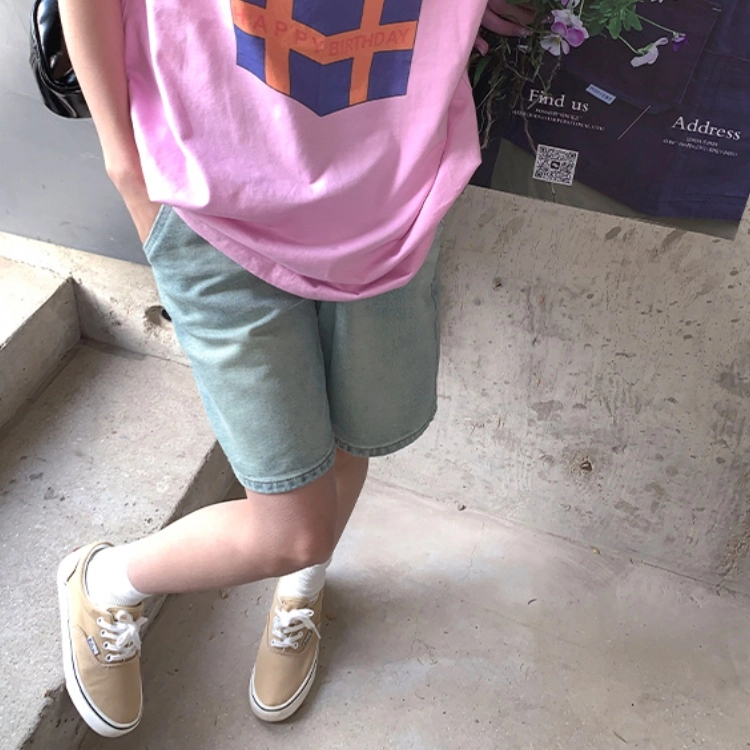 木清清 港味复古通勤高腰直筒百搭帅牛仔短裤 女款 蓝色