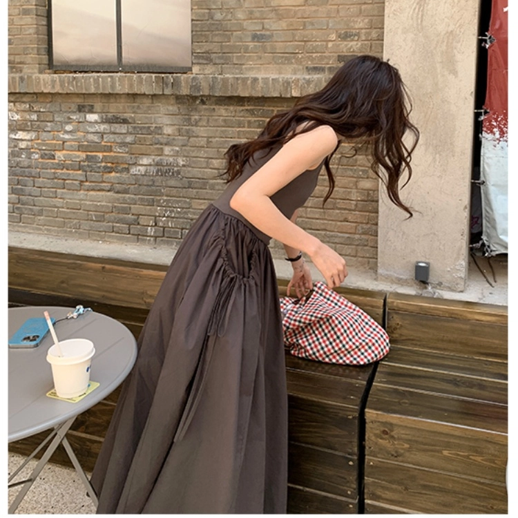 木清清 法式复古高级感赫本风女气质方领背心长裙无袖连衣裙 女款 灰色