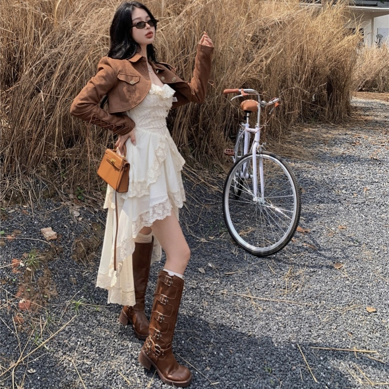 木清清 不规则纯色套头中长款吊带连衣裙 女款 白色