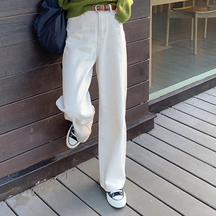 木清清 垂感高腰纯色拉链直筒休闲裤 女款 白色