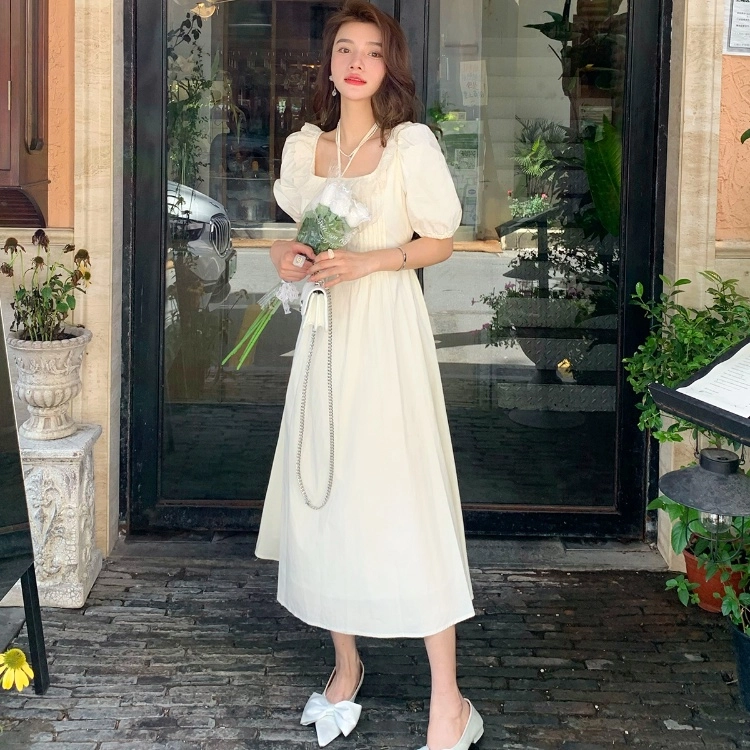 木清清 简约通勤休闲短袖连衣裙 女款 梦幻栀子