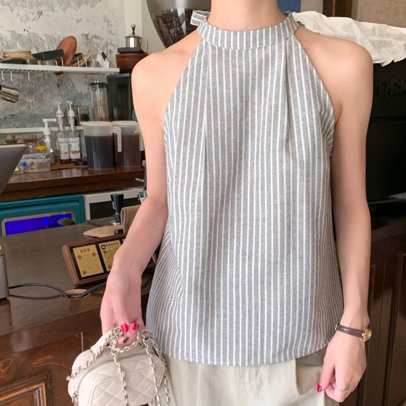 木清清 条纹挂脖设计感通勤气质背心 女款 灰色