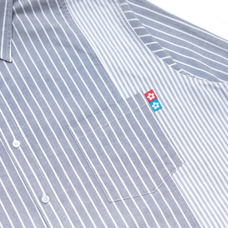 Vandy The Pink Striped Flower Button Up