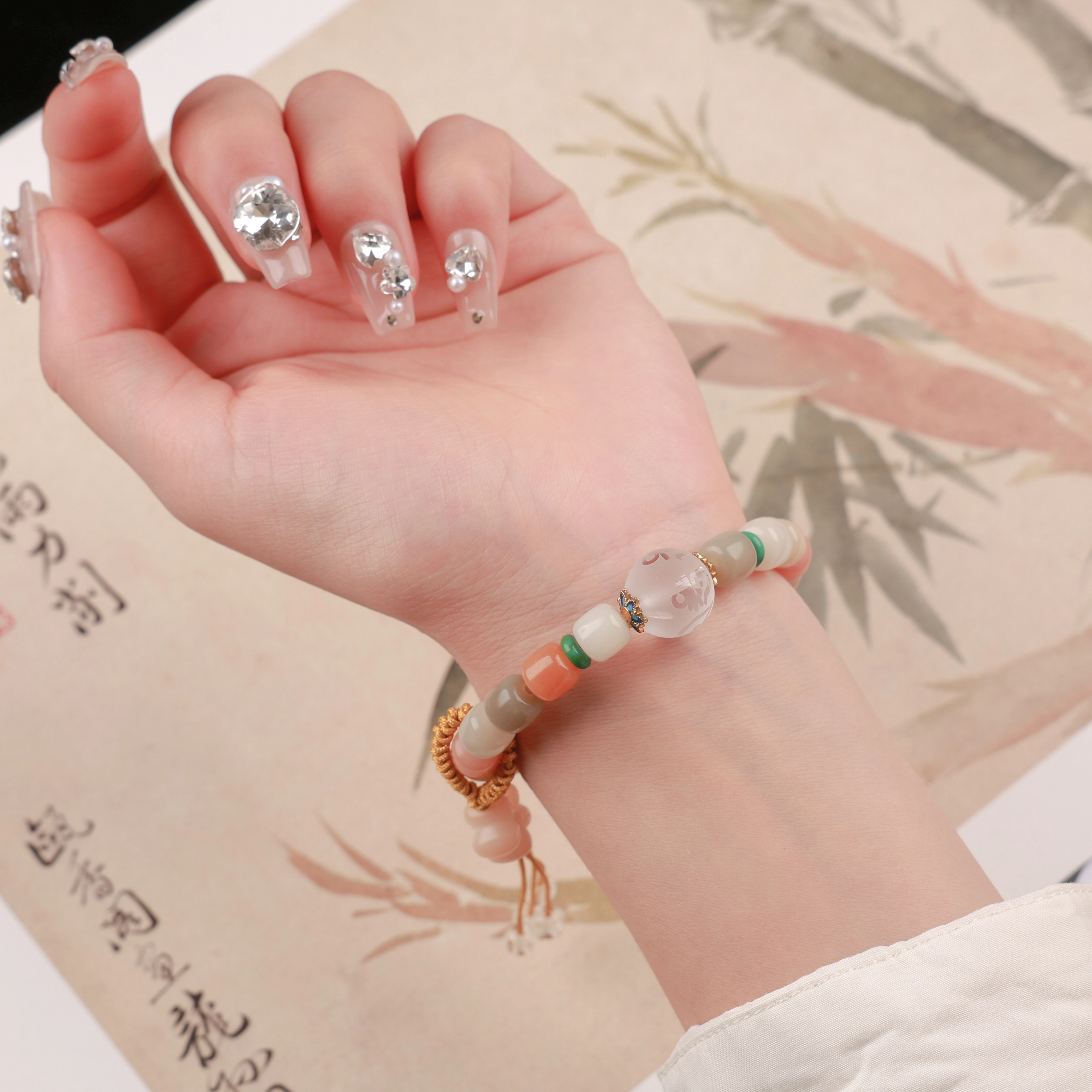 悠笙 旺桃花 桃花坠 彩色多巴胺好情绪 六字真言转运白水晶 新中式国潮风 菩提子/菩提籽 手串 女款