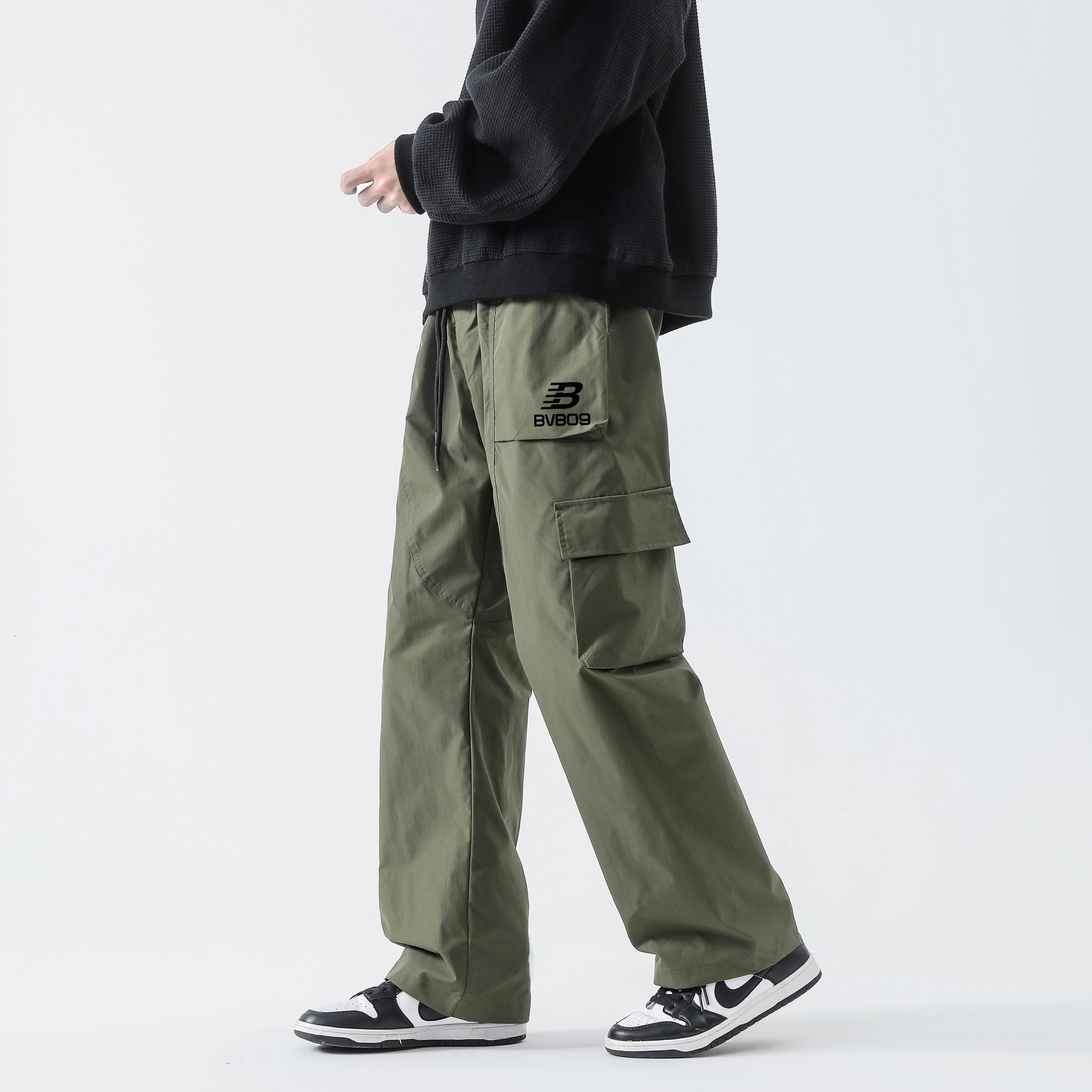 普鲁士多特蒙德 美式户外山系风拼接多口袋设计队徽字母印花纯色美拉德色系休闲长裤宽松直筒百搭日常通勤日系潮牌工装裤 男女同款