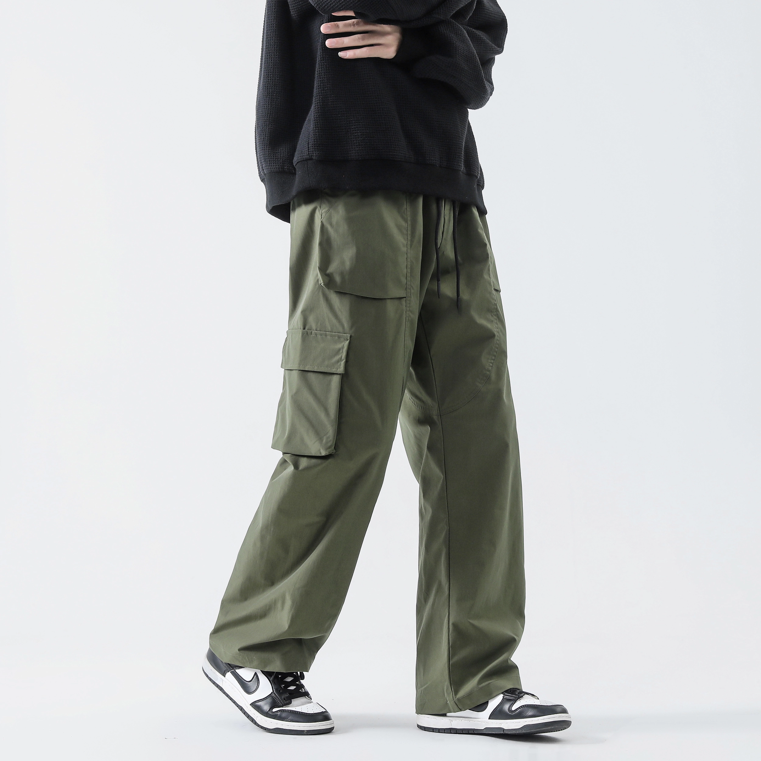 普鲁士多特蒙德 美式户外山系风拼接多口袋设计队徽字母印花纯色美拉德色系休闲长裤宽松直筒百搭日常通勤日系潮牌工装裤 男女同款