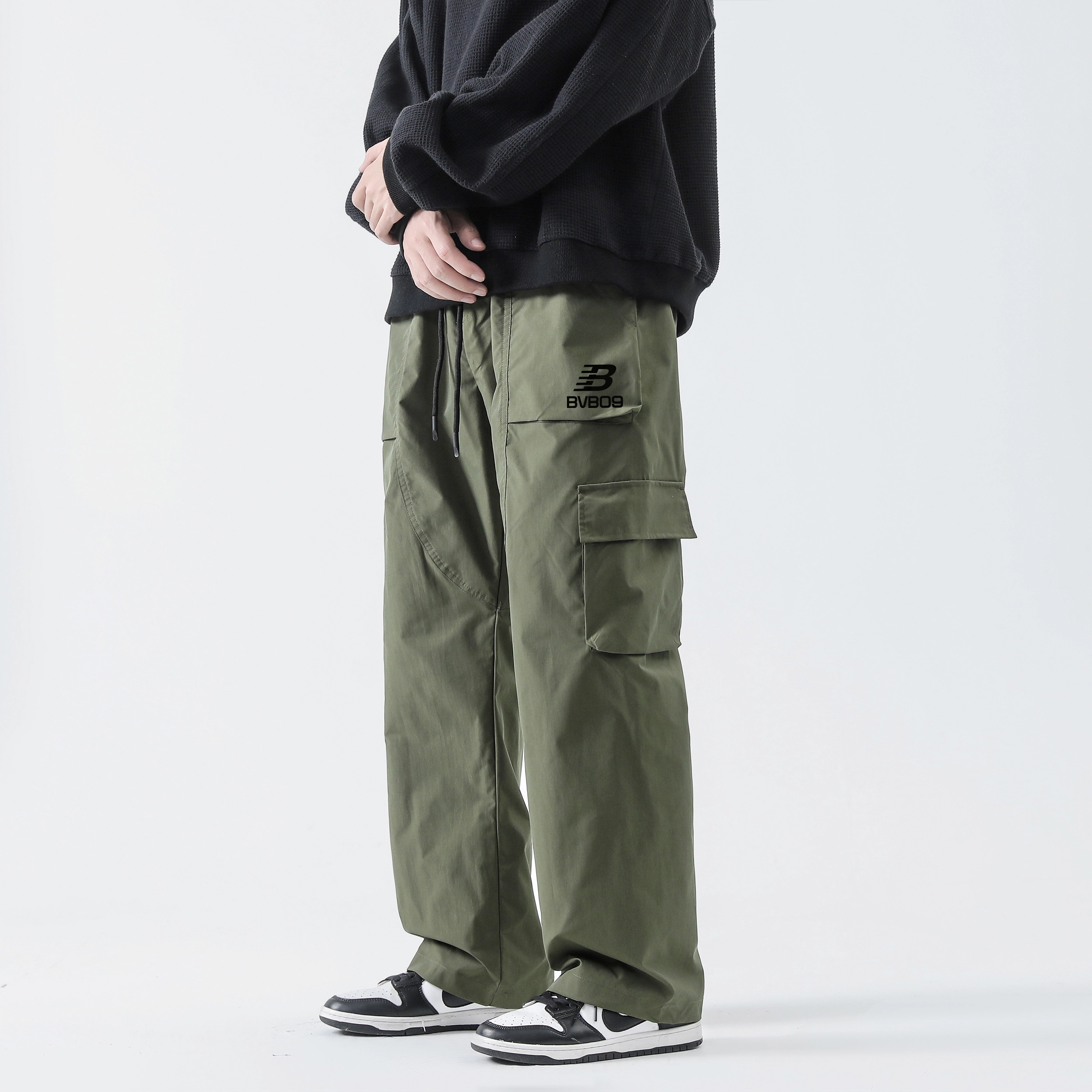 普鲁士多特蒙德 美式户外山系风拼接多口袋设计队徽字母印花纯色美拉德色系休闲长裤宽松直筒百搭日常通勤日系潮牌工装裤 男女同款