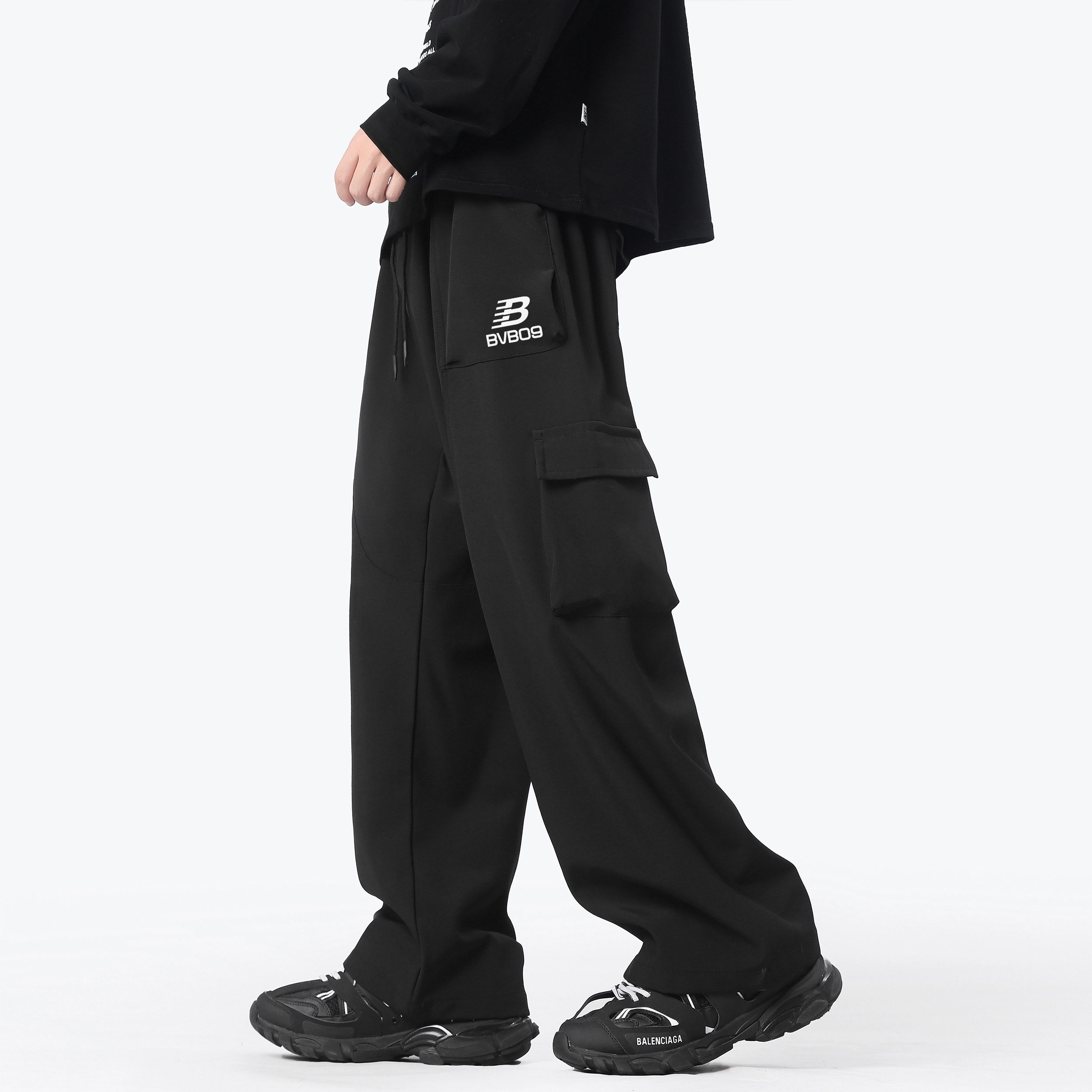 普鲁士多特蒙德 美式户外山系风拼接多口袋设计队徽字母印花纯色美拉德色系休闲长裤宽松直筒百搭日常通勤日系潮牌工装裤 男女同款